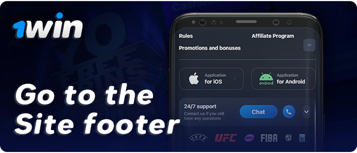 Go to the bottom of the 1Win site on android