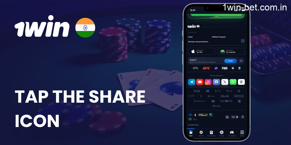 Tap the Share Icon in 1win India