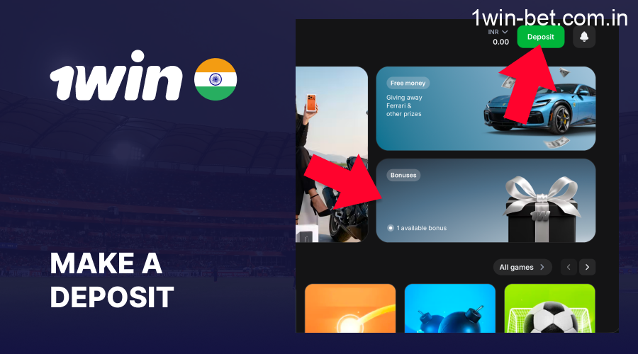 Deposit at least ₹300 on 1win platform